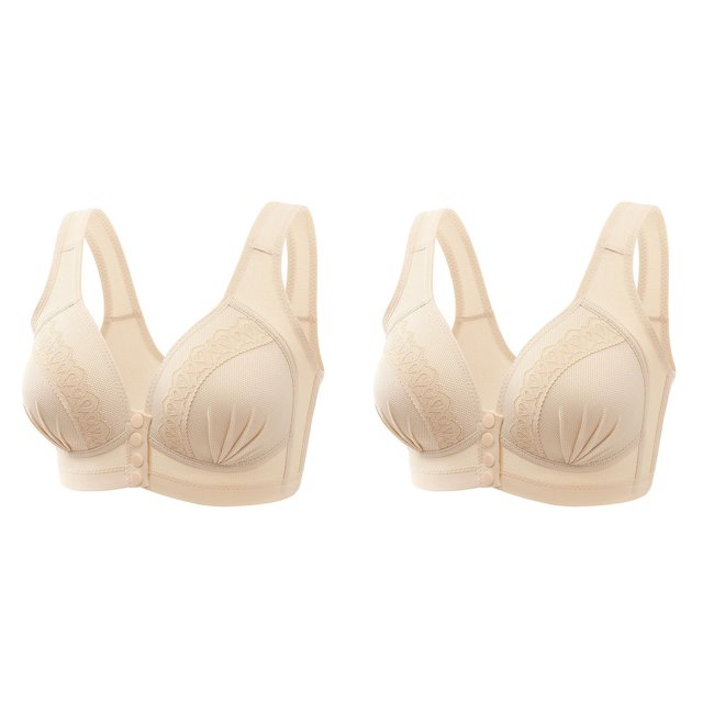 (2-Pack) Rinsvye Women Lace Front Womens Bras No Underwire Padded Button Shaping Cup Adjustable Womens Bras Underwire Shoulder Strap Large Size Bra's for Women Underwire Bra