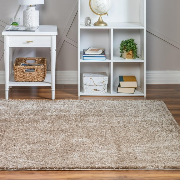 Unique Loom Soft Solid Shag Collection Area Rug - Aras (4' 1" Square Khaki)