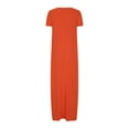 thumbnail image 5 of LMKIHUSA Long Dresses for Women Casual Round Neck Short Sleeve Maxi Dress Summer Loose Fit Plain Solid Color Vacation Long Tee Shirts Dress,Orange XXXXL, 5 of 5