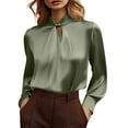 thumbnail image 2 of Uootdi Satin Blouses for Women Dressy Casual Elegant Mock Neck Long Sleeve Pullover Tops Dressy Business Casual Outfits for Work Office Gift, 2 of 9