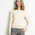 thumbnail image 2 of Wefuesd Womens Sweaters, Women's New Round Neck Long Sleeve Loose Pullover Solid Knit Bottom Shirt, Sweaters for Women, Winter Jackets for Women, Beige L, 2 of 5