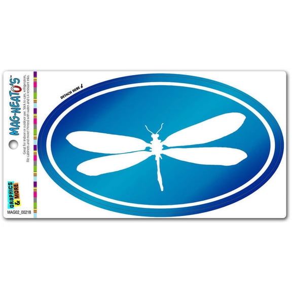 Dragonfly White Blue Euro Oval Automotive Car Refrigerator Locker Vinyl Magnet