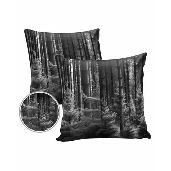 Pack of 2 Outdoor Pillow Covers, Summer Black Forest Pine Trees Waterproof Square Throw Pillowcase Cushion Decorative Pillow Covers for Couch Patio Tent, 20x20 in