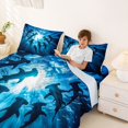 thumbnail image 3 of Castle Fairy Underwater Hammerhead Silhouette King Sheets 4pcs,Sun Ray Deep Blue Ocean Graphic Bedding,Midnight Teal,1 Fitted Sheet,1 Flat Sheet and 2 Pillowcases, 3 of 6
