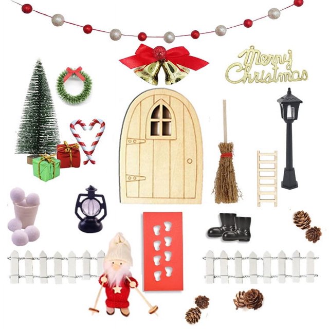 1:12 casa de muñecas montaje de puerta de hadas mini casa de muñecas puerta de hadas decoración navideña casa de escena de luz