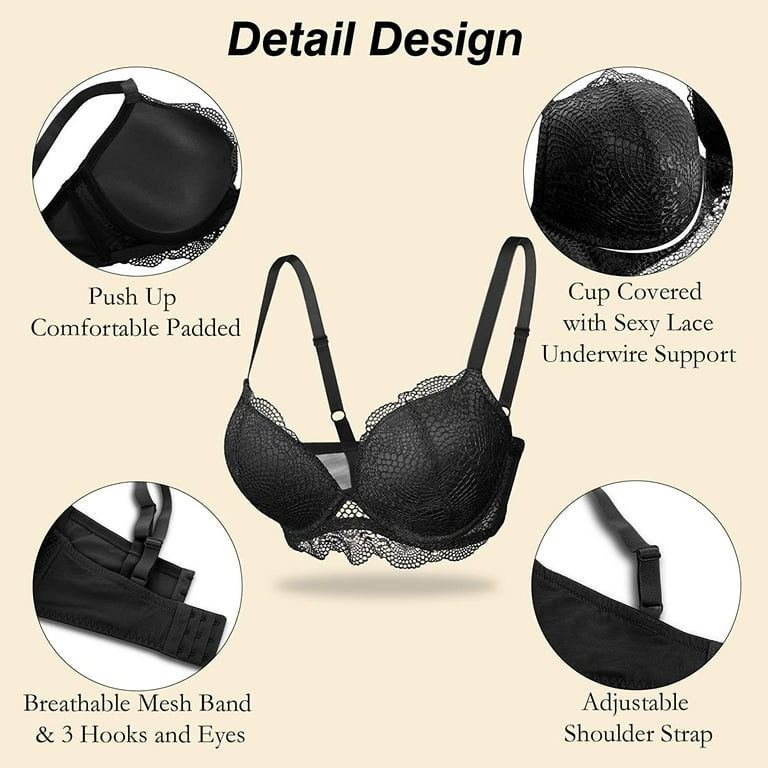 Crushnow Women's Push Up Bra Lace Comfort Padded Bombshell Add 2 Cups V  Plunge Underwire Support, Black, 32A : : Clothing, Shoes &  Accessories