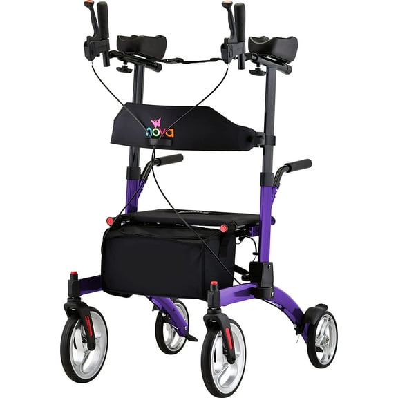 NOVA Medical Dragon Fold n’ Go Rise UP Rollator Upright Rolling Walker Purple