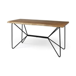 Medium Brown Live Edge Acacia Wood Finish Office Desk With Black Matte Butterfly Wing Shaped Base Medium Brown Live Edge Acacia Wood Finish Office Desk With Black Matte Butterfly Wing Shaped Base