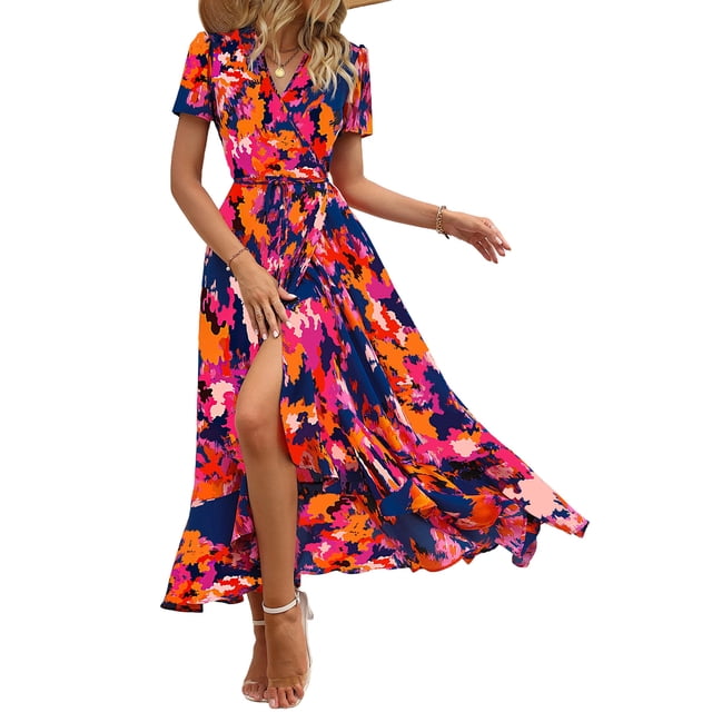 Vestido largo PRETTYGARDEN para mujer con estampado floral bohemio de verano