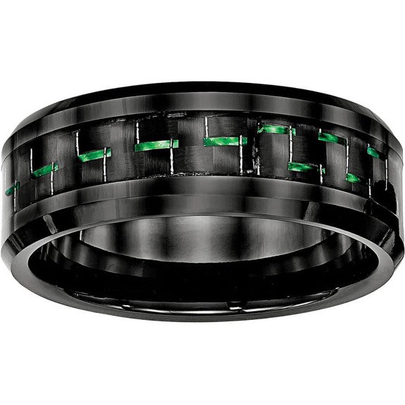 Ceramic Black with Green Carbon Fiber Inlay Beveled Edge Ring