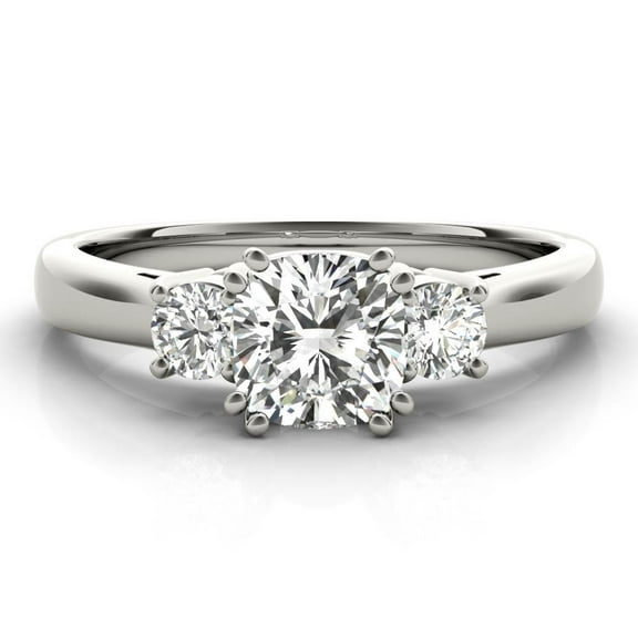 Lina Jewel 2.02 Ct Cushion Cut Diamond Engagement Ring - Three Diamond Trilogy Design - 14K White Gold Plated Lab-Created Simulated Diamond Ring for Women - Perfect Wedding or Engagement Ring