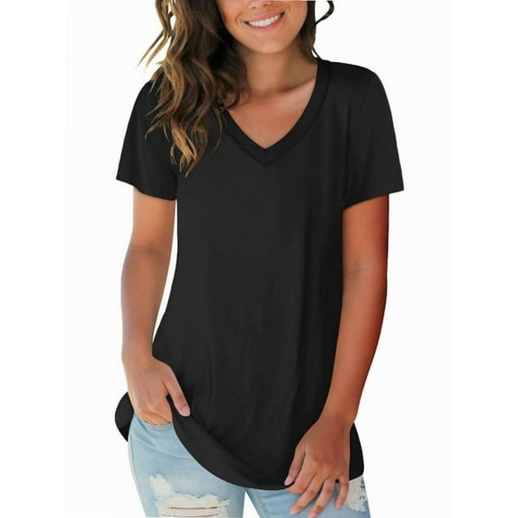 Women's T Shirt V-Neck Short Sleeve Shirt Classic-Fit Casual Breathable Tee Summer Basic Tops