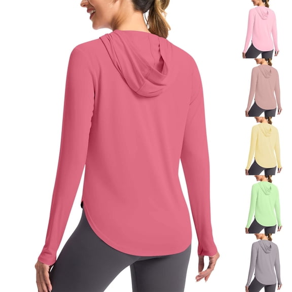 Kinrui Women's UPF 50 Sun Protection Hoodie Long Sleeve Hiking Fishing Shirts Lightweight UV Rashguard with Thumb Hole Yellow XL