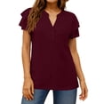 thumbnail image 4 of UVN Summer Blouse for Women Ruffle Short Sleeve Shirts V Neck Button Down Elegant Ladies Tops, 4 of 9