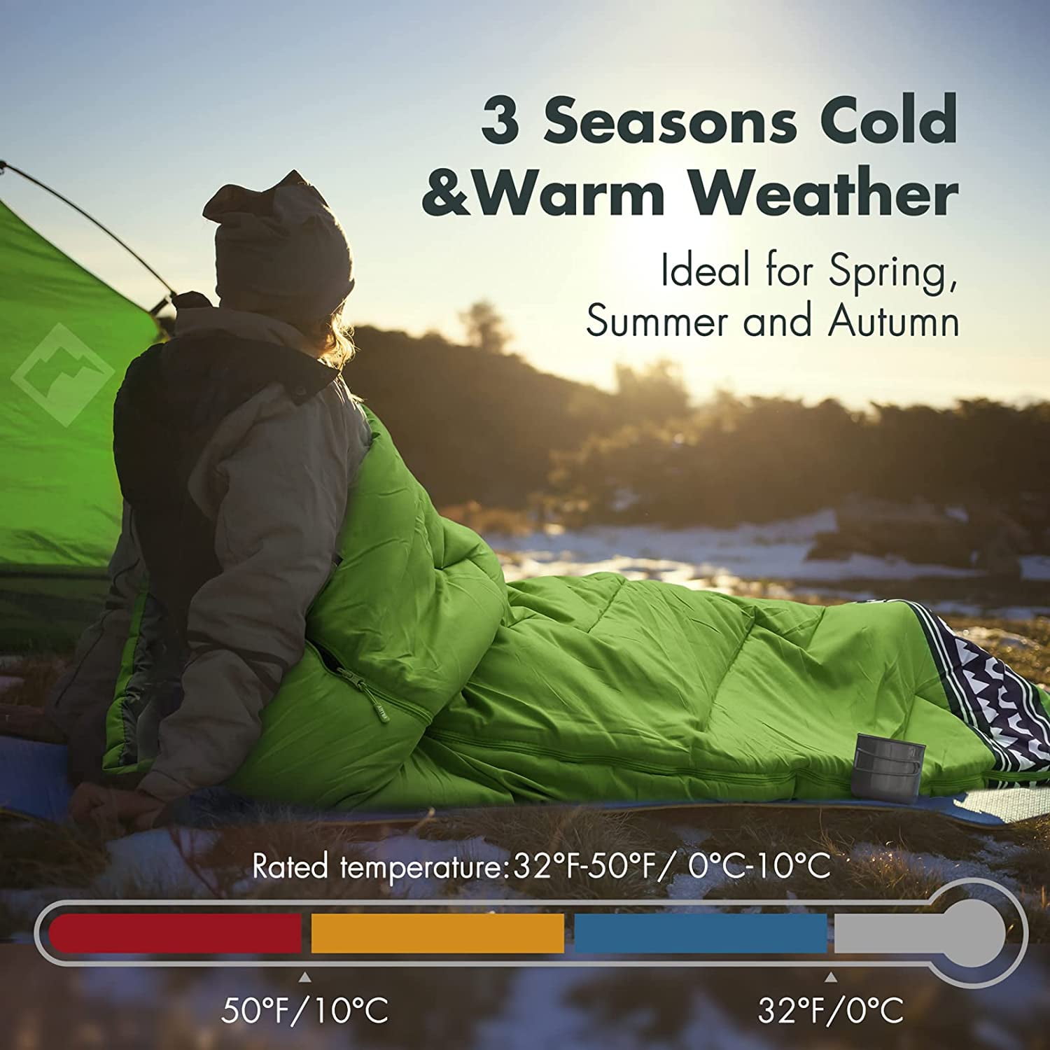 Camping Sleeping Bag with Compression Sack, Lightweight 3-Season Sleeping Bag for Adults & Kids, for Hiking, Backpacking, Spring Summer Fall Use