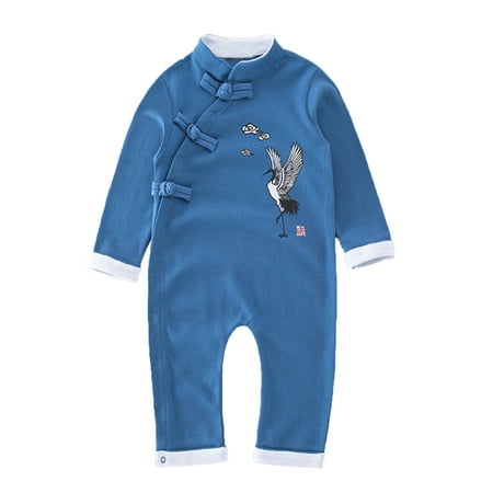 

Baby Toddler Chinese Traditional Crane Design Long Sleeve Romper (80/12-18 Months Blue)