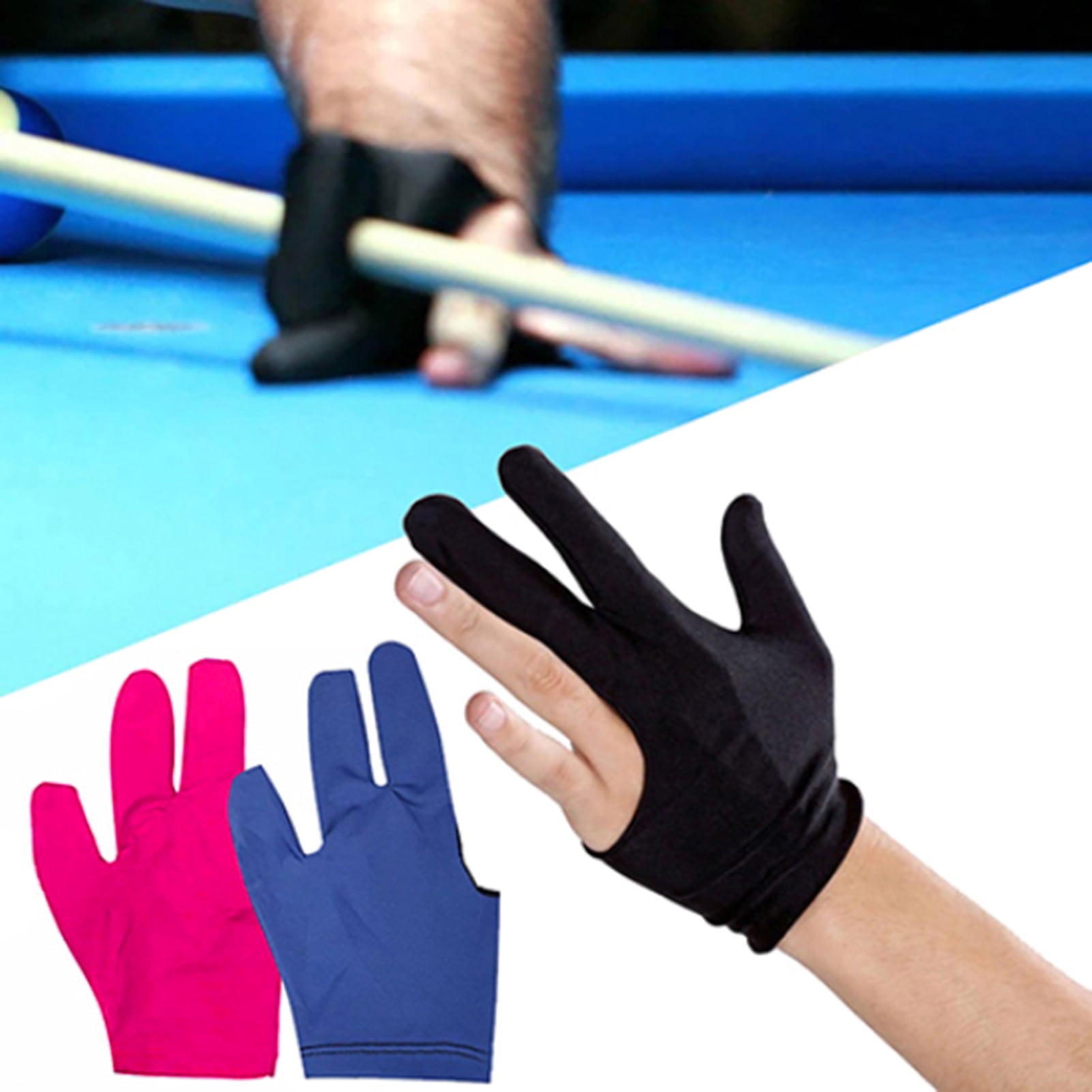 Black Spandex Snooker Billiard Cue Glove Pool Left Hand Three Finger Accessory D 