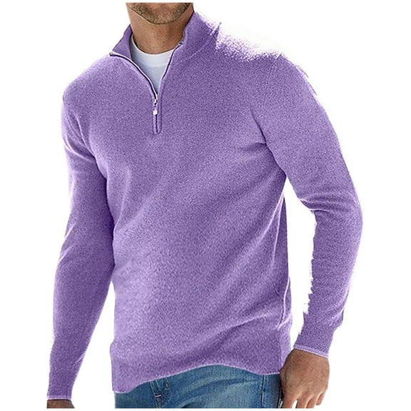 qelini Mens Quarter Zip Sweater Collared Pullover Knitted Sweaters Solid Long Sleeve Tops Dressy Casual Blouses