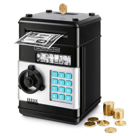 Password Piggy Bank Digital Electronic Money Bank Mini ATM Cash Coin Saving Can Toys Birthday Gifts for Kids Black
