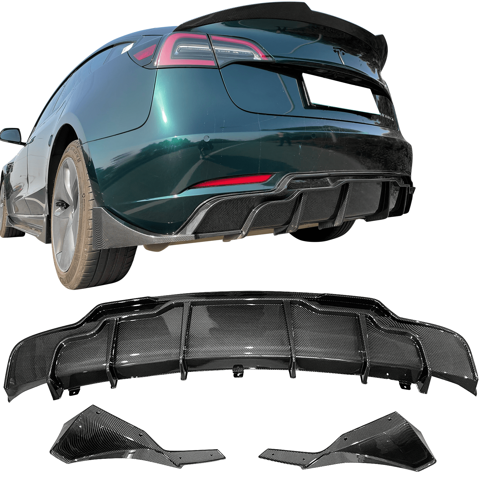 D-Style Carbon Fiber Rear Diffuser - Tesla Model 3 – The Carbahn Lab