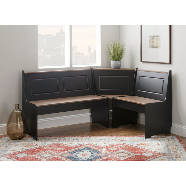 Linon Wickford Corner Dining Breakfast Nook Set with Storage, Table, and  Bench, Seats 5-6, Natural Finish
