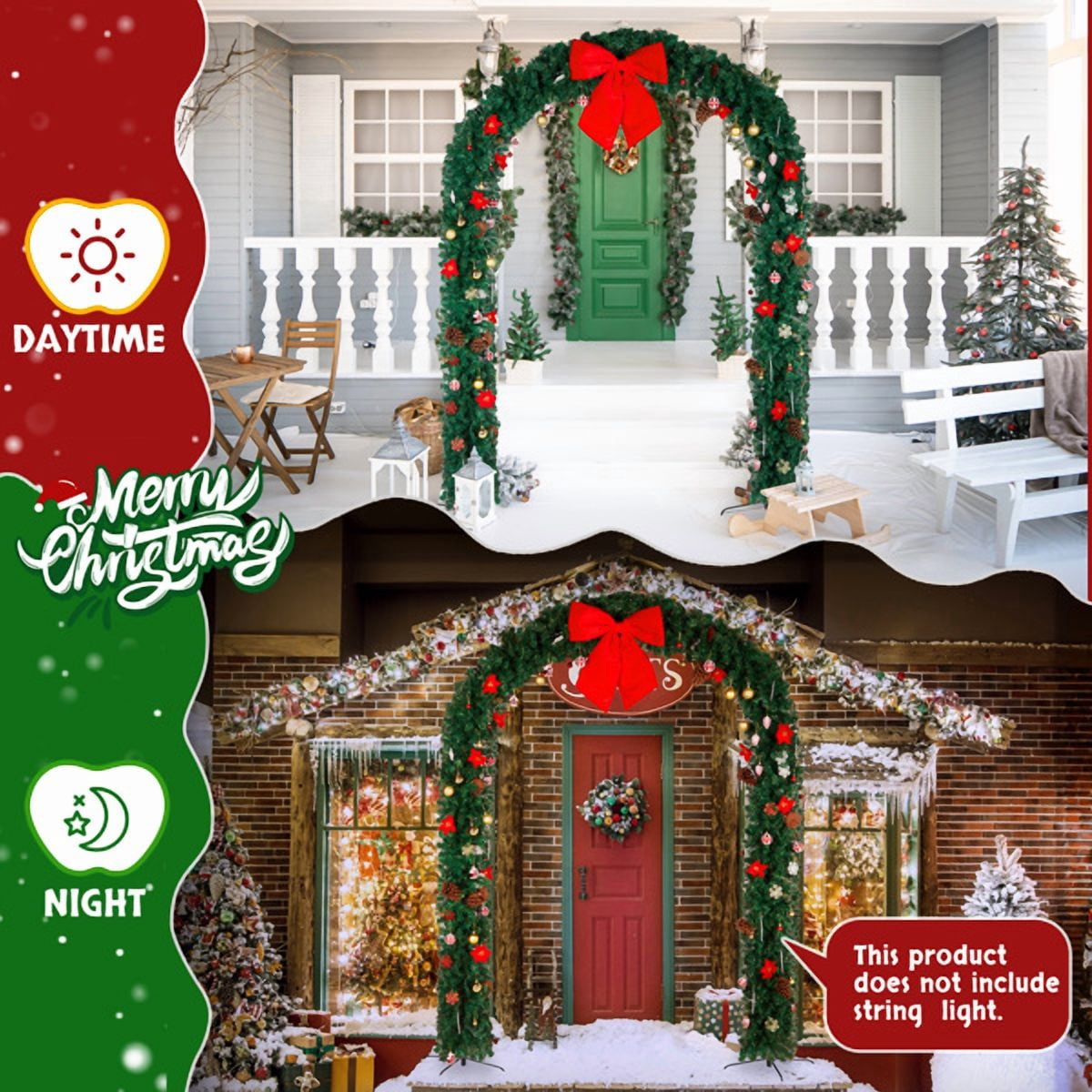 Alvantor 8.7 ft Unlit Artificial Christmas Arch with 1,860 PVC Branch Tips, Ornaments and Steel Stands, Green
