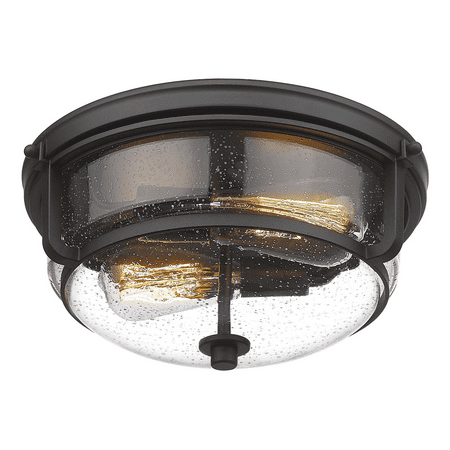 

12 Inch 2-Light Black Flush Mount Ceiling Light with Seeded Glass Shade Indoor Outdoor Modern Flush Mount Ceiling Light Fixture Black Finish
