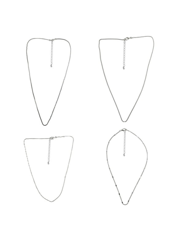 4 Piece Silver Tone Multi Chain Necklaces