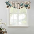 thumbnail image 2 of Tie Up Valances for Windows, Teal Tulip Butterfly Adjustable Valance Curtains Window Treatment for Living Room, Beige Turquoise Floral Farmhouse Wooden Rod Pocket Kitchen Curtains 42x18 Inch, 2 of 9