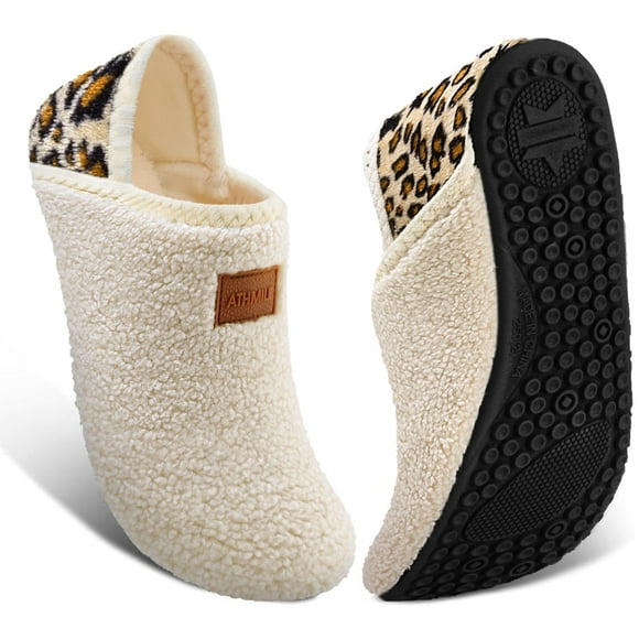 Zapatillas ATHMILE House para mujer y hombre para interiores, color beige Leopard