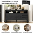 thumbnail image 5 of 60 Inch 3-Door Sideboard with Drawers Modern Solid Ash Veneer MDF Storage Cabinet Black for Living Room Dining Hallway, 5 of 7