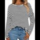 thumbnail image 1 of Camisas de Larga para Mujer, Blusas de Rayas con Bloques de Color, Ropa de Moda de Otoño, Blusas con Cuello Redondo y Negro S, 1 of 8