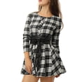thumbnail image 3 of Allegra K Women's Plaids Print Long Sleeves Belted A-Line Shirt Dress S White, 3 of 6
