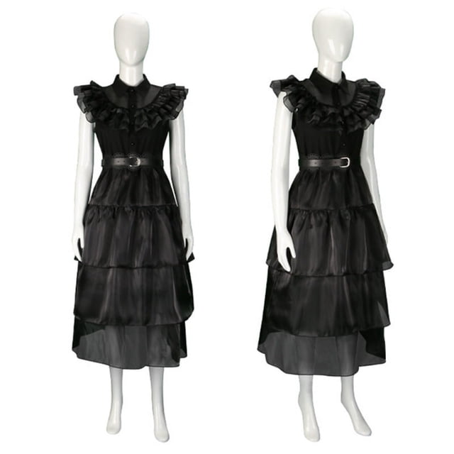 Vestido de cosplay de Wednesday Adams, vestido de salsa negra, vestido de cosplayer familiar