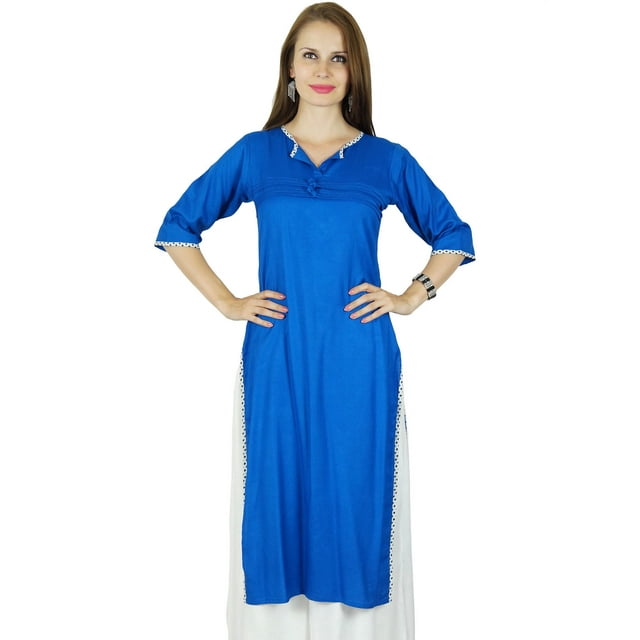 Bimba Femme Été Kurta Kurti en Rayonne Manches 3/4 Tunique Formelle Décontractée - Vêtement à Surpiqûres Personnalisées