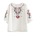 thumbnail image 2 of Fiudx Ofertas Flash Artículos En Oferta Camiseta Holgada Informal de Color para Primavera y Verano para Mujer, Tops Bordados de Manga Corta con Cuello Redondo, Blusa de Algodón y Lino, 2 of 3