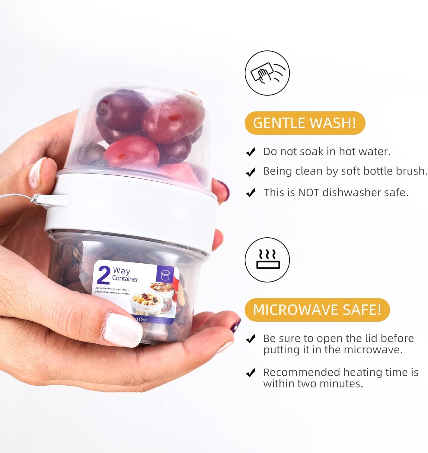 Pot à Yaourt à Emporter 150 Ml + 150 Ml - Avec Cuillère Pliable Et Dragonne - Récipient Double Compartiment Pour Collations, Céréales, Sauces - 5