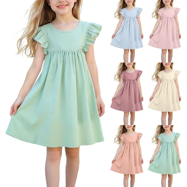 Tranfacy Robes pour Filles Enfants Sans Manches Couleur Unie Épaules Dénudées Col Rond Princesse Tenue de Fête pour Ados Enfants