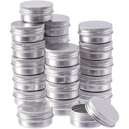 1Set 24 Pcs 10ml Aluminum Tin Jars Round Aluminum Tin Cans Cosmetic Containers with Screw Cap Lid for DIY Crafts Salve Candle Travel Storage-Platinum