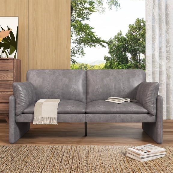 AECOJOY 68'' Faux Leather Loveseat Sofa for Living Room, Grey Couch with Soft Cushions and Thick Armrests