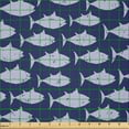thumbnail image 2 of Ambesonne Fish Fabric by the Yard Microfiber, Grunge Art Dangerous Piranhas, 2 Yards, Indigo and Pastel Purple, 2 of 2