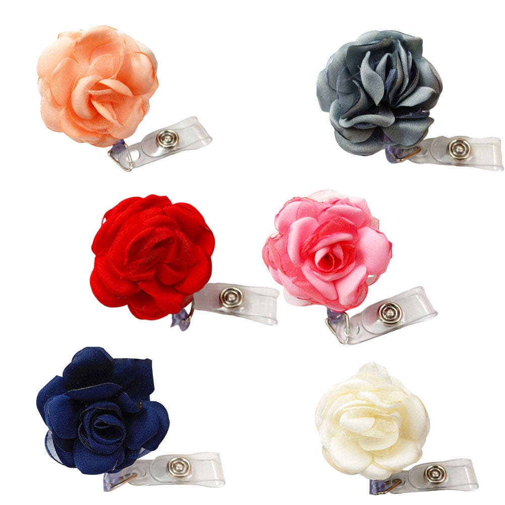 FOMIYES 6-Pack Retractable Badge Reels with Floral Design, Assorted Colors for Office Badge Holders and Name Tags