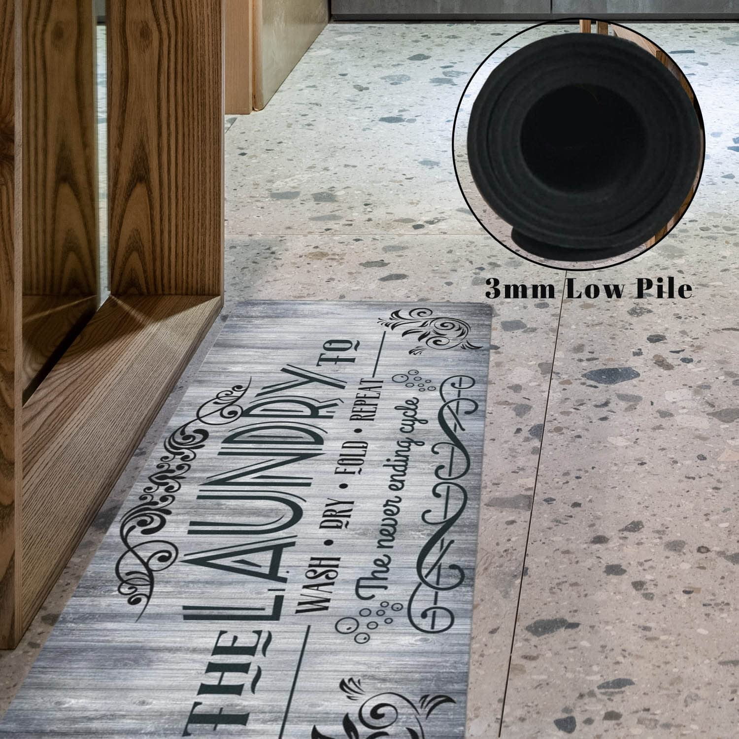 Laundry Room Rug Runner, Laundry Room Rug Gray, No Slip Laundry Room Mats Rubber Area Rug for Laundry Room Kitchen Bathroom, Farmhouse Laundry Room Decor and Accessories, Laundry Room Mats for Floor