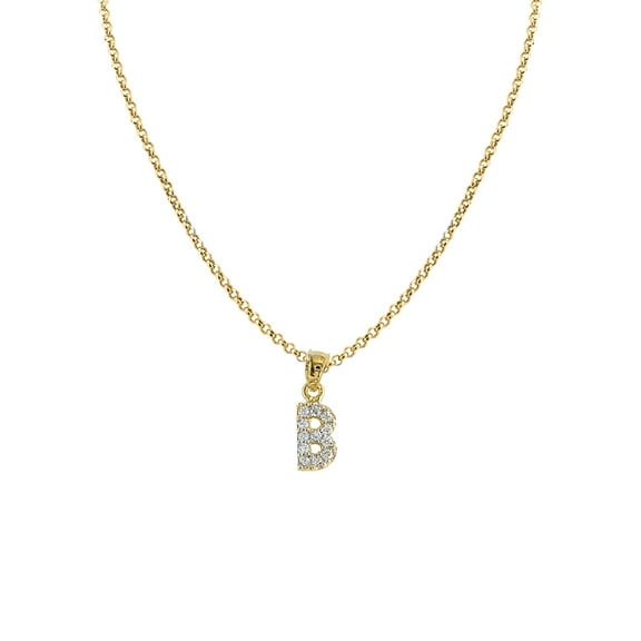 Genuine 14k Yellow Gold 0.59" Cubic Zirconia CZ Initial Letter B Pendant Necklace 16", 18", 20", 22" Trendy Charm Initial Necklaces for Women