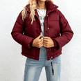 thumbnail image 2 of Stichou Womens Cropped Puffer Jacket Full Zip Quilted Jackets Warm Winter Coat Outerwear with Pockets Wine L, 2 of 4