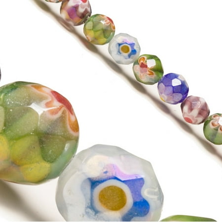 8mm Millefiori Glass - Multi-Color Round Faceted Millefiori Glass Beads Glassy Finished 8mm Sold per pkg of 31pcs String