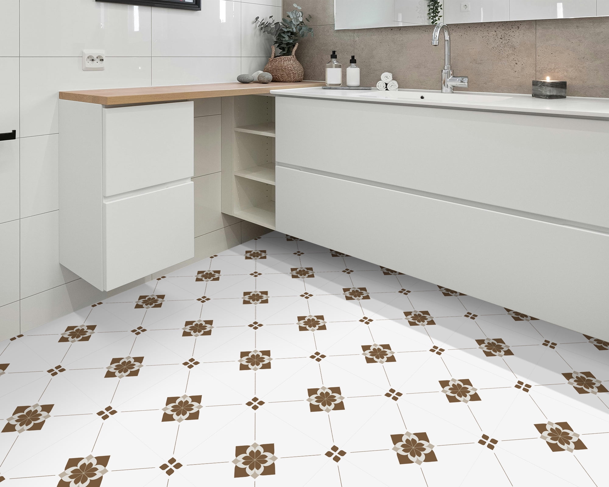DEWOO 10 Sheet Peel and Stick Floor Tile, Vinyl Flooring, Waterproof DIY Flooring for Bathroom, Kitchen, Fireplace, Stairs, Bedrooms, Wall, Pantry Room 12"x 12"