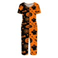 thumbnail image 4 of Women's Halloween Loungewear Set Short Sleeve Crew Neck Top and Capri Pants with Pockets All Over Ghost Pattern Breathable Soft Pajama Set for Daily Casual Wear Orange L, 4 of 6