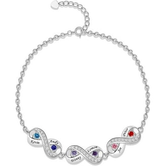Personalized Mother Bracelet With 1-8 Birthstones | Sterling Silver Name Engraving Gift