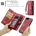 thumbnail image 2 of iPhone 7 Plus, iPhone 8 Plus Leather Detachable Wallet Zipper Case with 8 Card Slots Holder Magnetic case Flip Wallet Handle Wrist Strap Shockproof Pocket Handbag for Man Woman, Red, 2 of 9